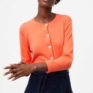 NWOT Loft 3/4 Sleeve Signature Cotton Cardigan Tangerine Splash Size XS
